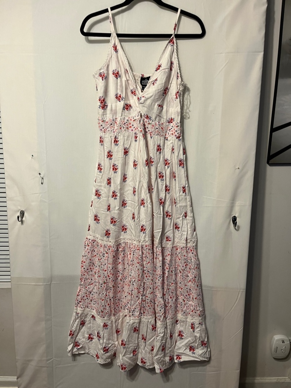 Angie White Maxi Dress with Pink and Red Floral Print